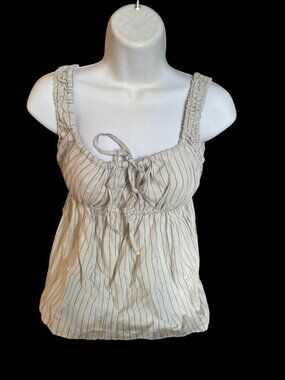WeWoreWhat Linen Blend Soft Eucalyptus Sage Pinstripe Tie Front Tank Top XS